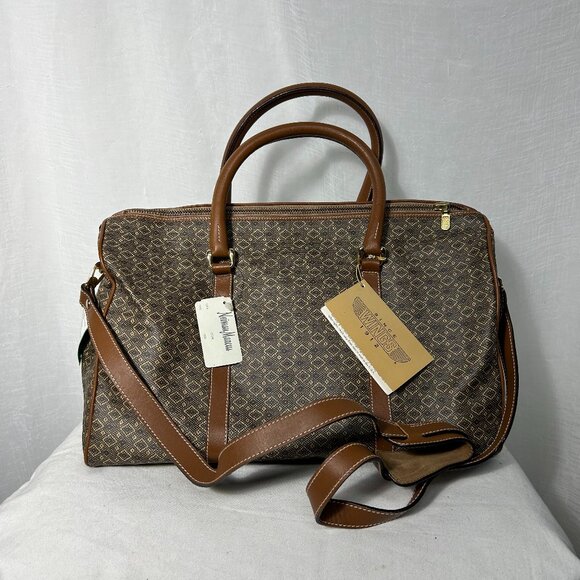 Vintage Wings White/Brown Diamond Pattern Weekender Bag AS IS - Picture 1 of 5